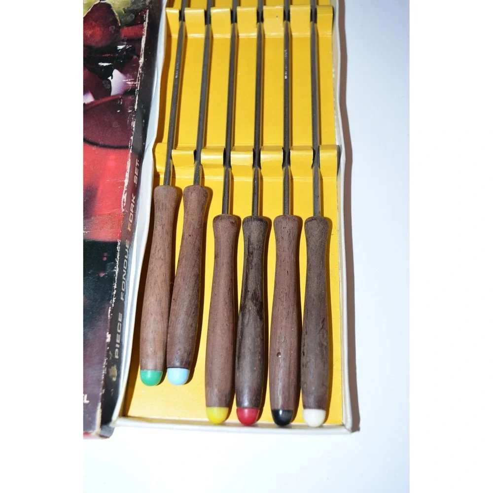 Vtg Fondue Forks Sticks‎ Picks Japan Wooden Handles Colorful Mixed Wedding